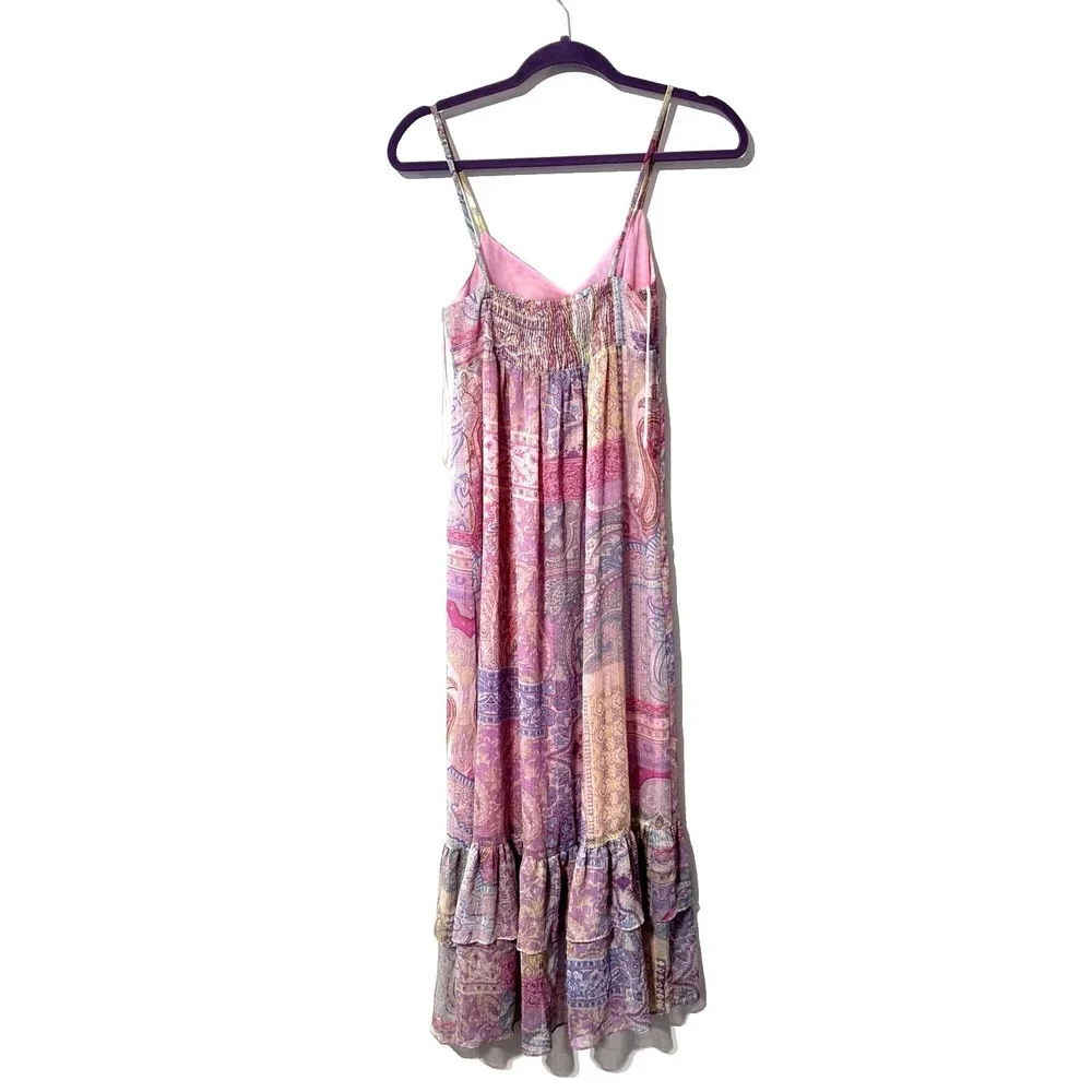 ZARA Women's Small Pink Purple Sleeveless Floral Boho Ruffle Maxi Dress